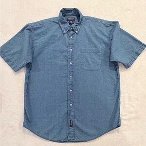 Duck Head Button Down Shirt – Men’s Large – Blue Micro Check Cotton Short Sleeve